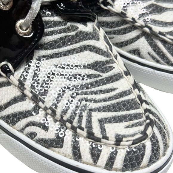 Sperry Top-Sider Bahama 2-Eye Boat Shoes Zebra Print Sequins US 7 NEW - Picture 10 of 11